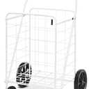 Whitmor Deluxe Utility Foldable Shopping Cart with Wheels, 100 Lb Capacity, Heavy Duty Grocery Cart with Steel Frame, Foam Handle, Rolling Folding Utility Trolley for Grocery, Laundry, Travel, White