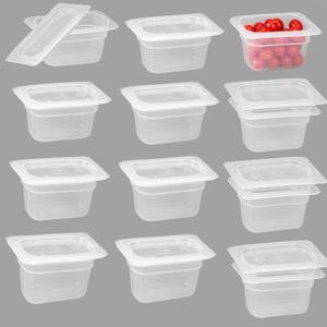 12 Pack Plastic Food Pans with Lids, 1/9 Size 4'' Deep, Translucent, Commercial, BPA-free, Stackable Storage for Restaurants, Buffets