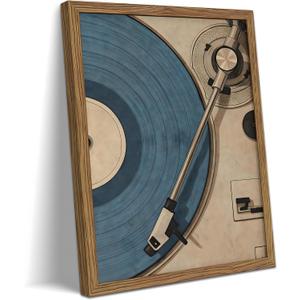 REZFGU Vintage Record Player Wall Art Canvas Framed Poster Painting Print Picture, Retro Vinyl Turntable Artwork, Music Lover Aesthetic Decor for Living Room Bedroom Studio Home Decoration 16x24 Inch