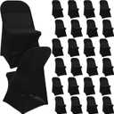 Newwiee Spandex Chair Covers Bulk - Stretch Folding Flat Front Fitted Universal Chair Protector Pack Removable Washable for Wedding Party Dining Banquet Event(Black,25 Pcs)