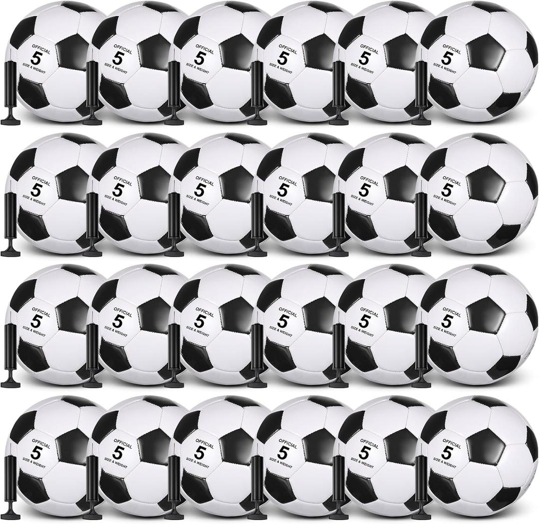 Sotiff 24 Pcs Size 5/4/3 Soccer Ball Bulk with 24 Pump Deflated Soccer Balls Bulk for Kids Teen School Team Training Practice Outdoor Game, Sports Gifts for Charity Donation