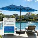 AreShark 13 FT Patio Umbrella with Solar Lights, Double-Sided Outdoor Table Umbrellas with Crank, Large Rectangular Market Umbrella for Porch, Lawn, Pool, Backyard, Royal Blue