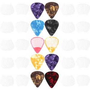 60pcs Guitar Picks Grips, Anti-slip Silicone Soft Grips with 10 Guitar Picks, Two Different Thicknesses, Self-Adhesive Guitar Pick Holder (Transparent)