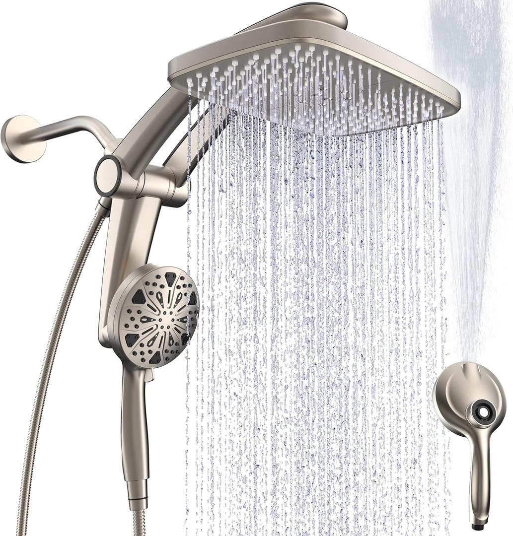 Rain Shower Head with filtered Handheld High Pressure rainfall Shower Heads with Handheld Spray Combo Adjustable one-piece stand daul shower head Built-in Magnetic Docking and Power Jets