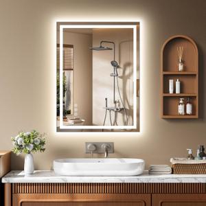 24x32 Inch LED Lighted Bathroom Mirror - Anti-Fog Vanity Mirror with Dimmable Front & Backlit, 3 Color Temp, Smart Memory - Shatterproof HD Glass, IP54 Waterproof Wall Mounted for Makeup Shaving