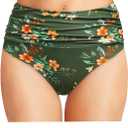 Tempt Me Women's High Waisted Bikini Bottom Tummy Control Ruched Bathing Suit Swim Bottom (Green, M)