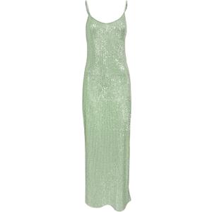 BOLLEY JOSS Women's Sequins Maxi Dress Sexy Spaghetti Strap Long Dress Sparkly Back Slit Bodycon Dresses (Medium, Light Green)