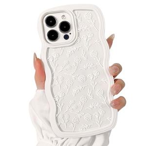 NITITOP Compatible for iPhone 13 Pro Max Case Cute Clear Flower Floral Curly Wave Frame Shape Wavy Shockproof Soft TPU 2 in 1 Protective Phone Cover for Women Girl - Flower