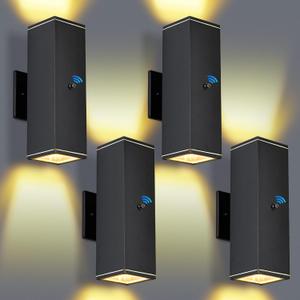 Outdoor Wall Lights 4 Packs,Modern Square Dusk to Dawn Outdoor Porch Light,Integrated LED Cylinder Up Down Lights Aluminum Waterproof Wall Lighting Exterior Light for Porch Patio Garage