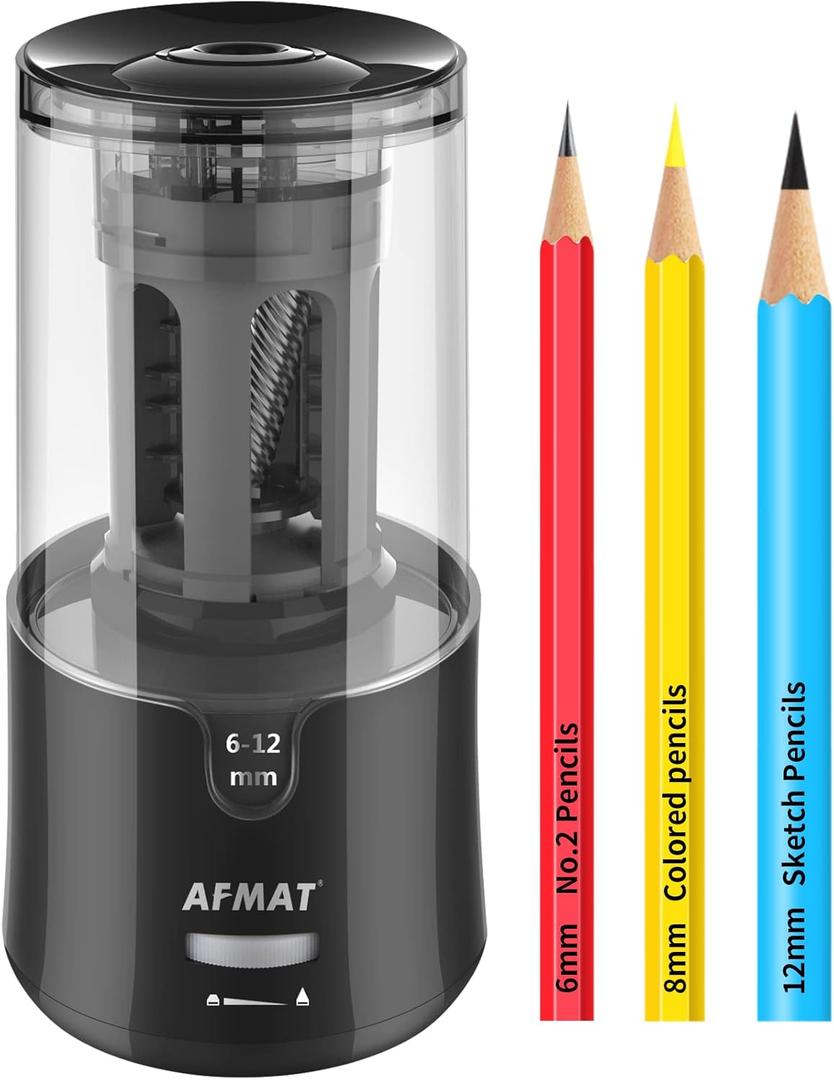 AFMAT PS92 Electric Pencil Sharpener - Auto Stop, Super Sharp & Fast, Plug in Pencil Sharpener for 6-12mm No.2/Colored Pencils - Classroom/Office/Home - Black AFMAT PS92 Electric Pencil Sharpener - Auto Stop, Super Sharp & Fast, Plug in Pencil Sharpener for 6-12mm No.2/Colored Pencils - Classroom/Office/Home - Black