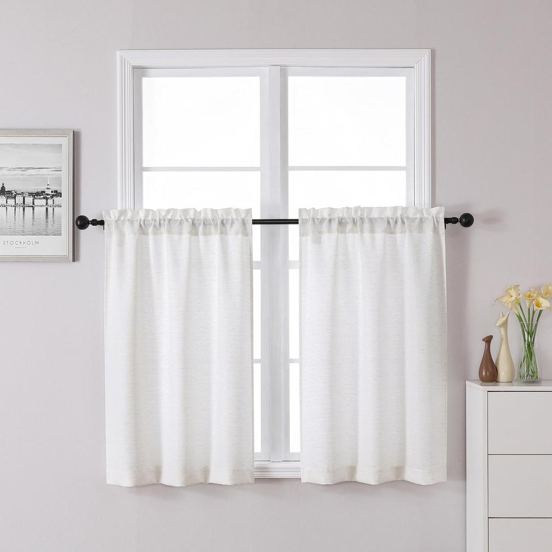 Chyhomenyc Bennet 24 Inch Short Curtains Half Window Curtains for Bedroom, Faux Linen Textured Small Cafe Curtains, Light Filtering Camper Curtains for RV Window, 30x24 Inch, 2PCS, Natural