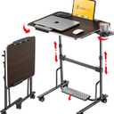 Foldable Standing & Rolling Desk - Upgraded Portable Desk with Wheels, Height & Angle Adjustable - Sturdy Mobile Table Workstation for Laptop - with Footrest, Edge Stopper, Cup & iPad Holder (Black)