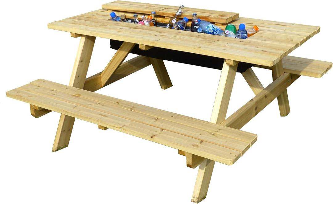 Cooler Wooden Picnic Table and Bench Kit Outdoor Patio Dining Table, Natural