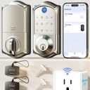 Veise VE017G Wi-Fi Keyless Entry Door Lock with Fingerprint, App Remote Control, Smart Locks for Front Door, Electronic Keypad Deadbolt, Auto Locking, Waterproof, Easy to Install, Satin Nickel