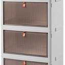 Ergocar Foldable Storage Boxes, Transparent Plastic Storage Boxes with Lid, Stackable Large Capacity Organiser, Thick and Durable, for Bedroom, Wardrobe, Office, Garage (Four layers)