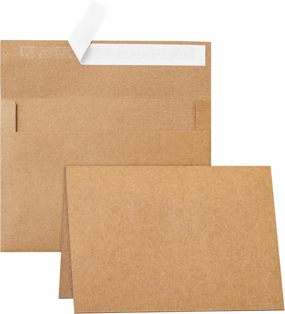 Silunkia 100 Packs Brown Blank Greeting Cards with Envelopes 5 x 7 | 300GSM Folded Cardstock and A7 Envelopes Self Seal for DIY Invitations, Wedding, Thank You Cards, Festival Blessings, 5 x 7 - 100 PCS