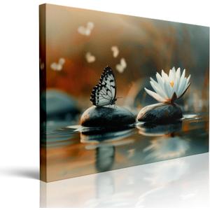 Tufiqu Bathroom Wall Decor With Flower Pictures, Canvas Art Prints For Spa And Zen Room, Lotus Painting, Plant Artwork, Modern Wall Decoration Ready To Hang (16"x24")