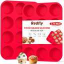 Redfly 2 Pack Silicone Muffin Pan & Cupcake Pans for Baking - 12 Cup Regular Size BPA Free Egg Bites Molds