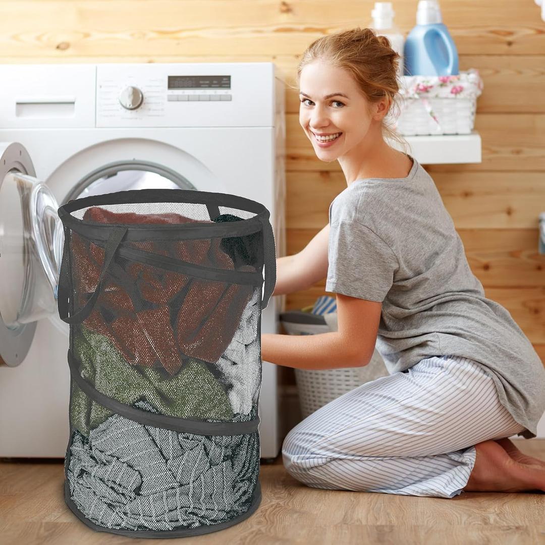 Large Collapsible Laundry Basket Foldable Mesh Pop Up Hamper with Handles for Laundry Room, Bathroom, Kids Room, College Dorm, Travel, Storage Organizer