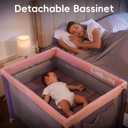 Pamo Babe Pack and Play with Bassinet, Pink Portable Playard for Baby