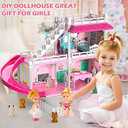 Dollhouses, Dreamhome Furniture Pink Girl Toys, 2 Stories 3 Rooms Dollshouse with 2 Princesses Slide Accessories, Toddler Playhouse Gift for for 3 4 5 6 7 8 9 10 Year Old Girls Toys