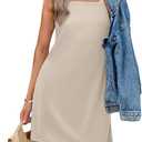 OFEEFAN Dresses for Women Casual Summer Sundresses Square Neck Sleeveless Tank Dress with Split Beach Vacation Holiday (Beige, L)