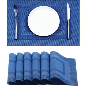Leetaltree Blue Frame Placemats Set of 6 - Heat Resistant Non-Slip Place mats for Dining Table, Washable Durable PVC Vinyl Woven Table MatsBlue Frame, 6 Leetaltree Blue Frame Placemats Set of 6 - Heat Resistant Non-Slip Place mats for Dining Table, Washable Durable PVC Vinyl Woven Table MatsBlue Frame, 6