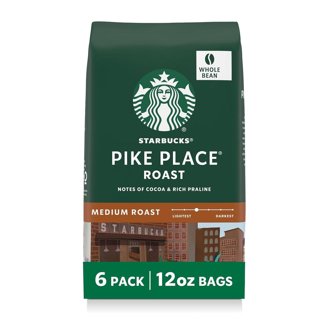 Starbucks Whole Coffee Beans, Medium Roast Hot or Iced Coffee, Pike Place Roast, Six 12 oz Bags (12 Ounce (Pack of 6)). 16/Jun/2026. 5 Pack New. 1 Pack Open.