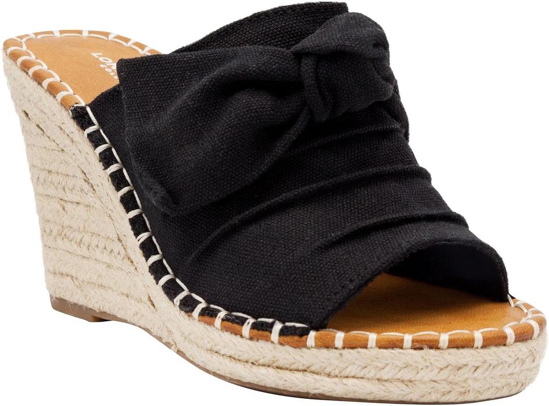 LONDON FOG Womens Heidi Espadrille Wedge Sandals with Knotty Bow Detail (10, True Black)