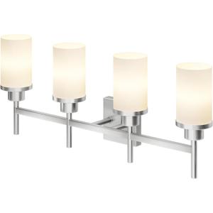 4-Light Vanity Lighting Fixtures with White Frosted Glass Shade, Brushed Nickel Bathroom Wall Lamps Over Mirror for Bath Restroom Kitchen T001BR-L4