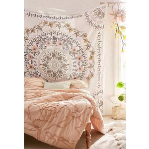 Orange Bohemian Tapestry Wall Hanging, Mandala Floral Medallion Hippie Tapestry with Light Brown Aesthetic Wreath Design, Cream Wall Decor Blanket for Bedroom Home Dorm (78.7L" x 59.1W")