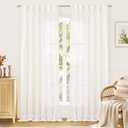 LAMIT 102 Inch Long Linen Curtains for Living Room 2 Panels, Ivory Cream Semi Sheer Light Filtering Long Drapes Back Tab and Rod Pocket Neutral Panels for Bedroom/Sliding Glass Door, 52 x 102 Inch