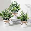Yoratee 4 Potted Artificial Plants Metal Fake Potted Plant with Iron Pot Mini Greenery Decor Small Faux Plants for Indoor Farmhouse Home Porch Garden Bathroom Room Décor White