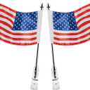 2PCS Motorcycle US Flag with Pole Mount - Fold Down 90, 6.5" x 11" Flag Pole Holder Bracket fit for Harley, Honda, Suzuki, Kawasaki, Goldwing, Yamaha Compatible with 1/2" Motorcycle Round Luggage Rack