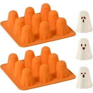 Ghost Silicone Molds 2 Packs Non-Stick 3D Chocolate Molds 9-Cavity Cute Ghost Mold for Jelly Gummy Candy Pudding Ice Cube Resin Cake Halloween Party Decorations