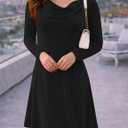 Womens 2026 Velvet Cowl Neck Long Sleeve Mini Dress - Elegant Christmas Party Cocktail Dress for Fall Winter (Black, L)