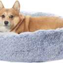 Bedfolks Calming Donut Dog Bed, 30 Inches Round Fluffy Dog Beds for Medium Dogs, Anti-Anxiety Plush Dog Bed, Machine Washable Pet Bed (Navy Blue, Medium)