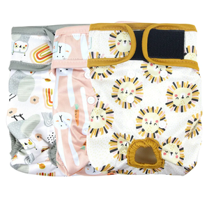 Langsprit Washable Female Dog Diapers (3 Pack)  Doggie Reusable Small Medium Large Dog Diapers for Doggy Puppy Female in Period  Highly Absorbent Dog Heat Panties (Medium,Rabbit, Owl, Lion)