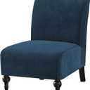 H.VERSAILTEX Armless Accent Chair Covers Thick Striped Velvet Armless Chair Slipcovers Stretch Chair Covers for Living Room Machine Washable Furniture Protector with Elastic Bottom, Navy Blue-Striped