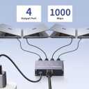 Gigabit Ethernet Splitter 1 to 4, Aluminium LAN Splitter 1000Mbps RJ45 Ethernet Switch Network Splitter with USB C Power Cable for Cat5/5e/6/7/8 (Gigabit Ethernet Splitter 1 to 4)