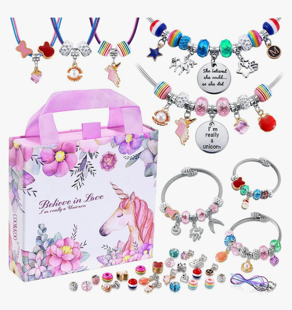 COO&KOO Girls Charm Bracelet Making Kit: Unicorn Jewelry Making Kit Gifts Crafts for Girl 8-12 A Perfect Girls Toy for Ages 6 7 8 9 10 Girl That Imagination Self-Expression and Inspires Creativity