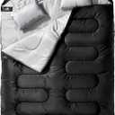 MEREZA Double Sleeping Bag for Adults Mens with Pillow, XL Queen Size Two Person Sleeping Bag for All Season Camping Hiking Backpacking 2 Person Sleeping Bags for Cold Weather & Warm (Double (90.6in*61in), Black)