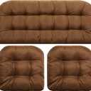 Barydat 3 Pack Wicker Furniture Cushions Waterproof Outdoor/Indoor Tufted Wicker Chair Cushions 1 Loveseat and 2 U-Shape Rattan Chairs for Patio Furniture, Rattan Love Seat, Bench(Brown)