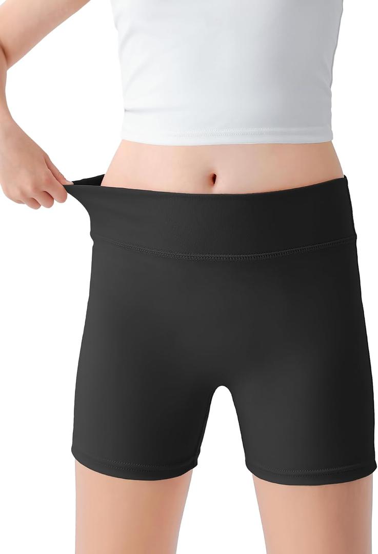 Girls Athletic Shorts High Waisted Tagless Kids Bike Dance Yoga Volleyball Gym Cheer Running Workout Spandex Shorts 9-10Y (Black)