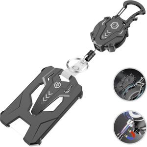 Retractable Badge Holder Set, Tactical ID Card Holder with 31" Heavy Duty Retractable Badge Reel Keychain Clip, Unbreakable Sandwich Structure with Magnetic Closure, Bearing 25oz