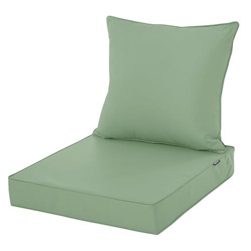 Comcaver Outdoor Cushions for Patio Furniture, Waterproof Fade and Tear Resistant Deep Seat and Backrest Cushion Set for Chair Couch Swing, 19×19  Inch, Sage Green, 1 Set