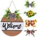 Welcome Sign for Front Door with 4 Seasonal Wreaths, Wreath for Front Door, Seasonal Farmhouse Welcome Year Round Wreath Door Décor, Door Hanger Decoration Porch Décor Home Décor