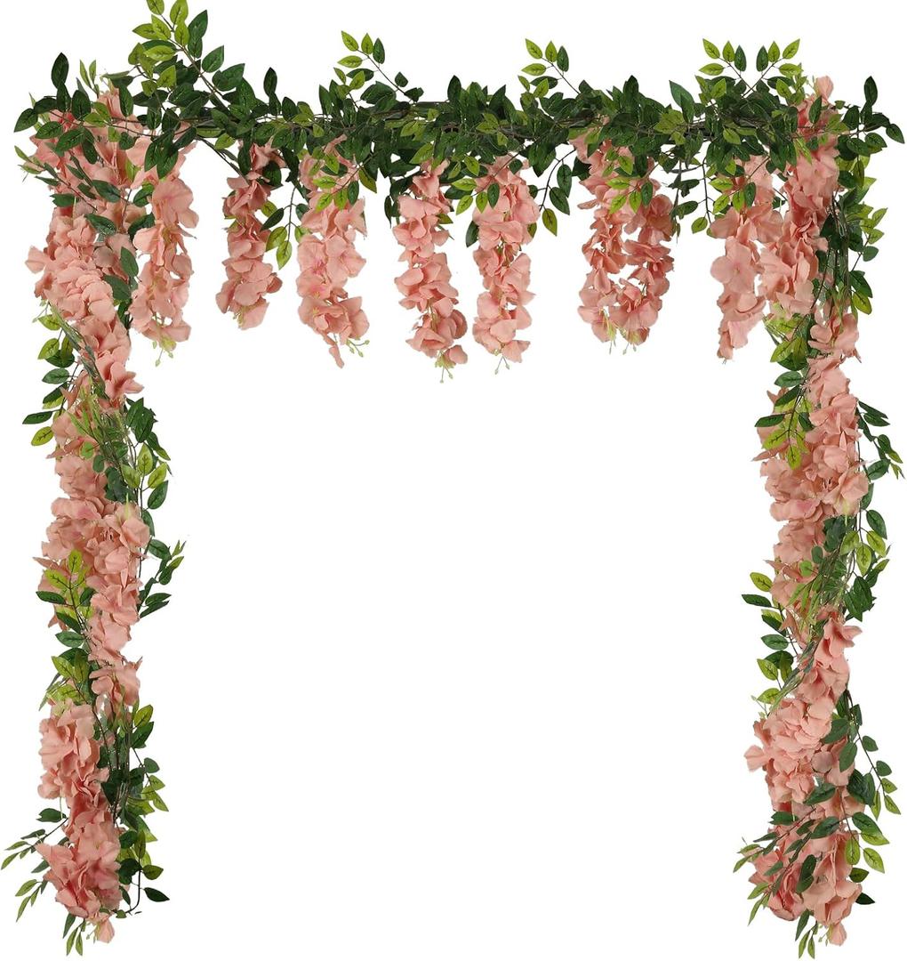 Artificial Flowers Silk Wisteria Garland 2PCS 5.91FT/Peice Fake Wisteria Vines Champagne Artificial Wisteria Vine Rattan Silk Hanging Flower for Wedding Arch Garden Floral Decor (Champagne)