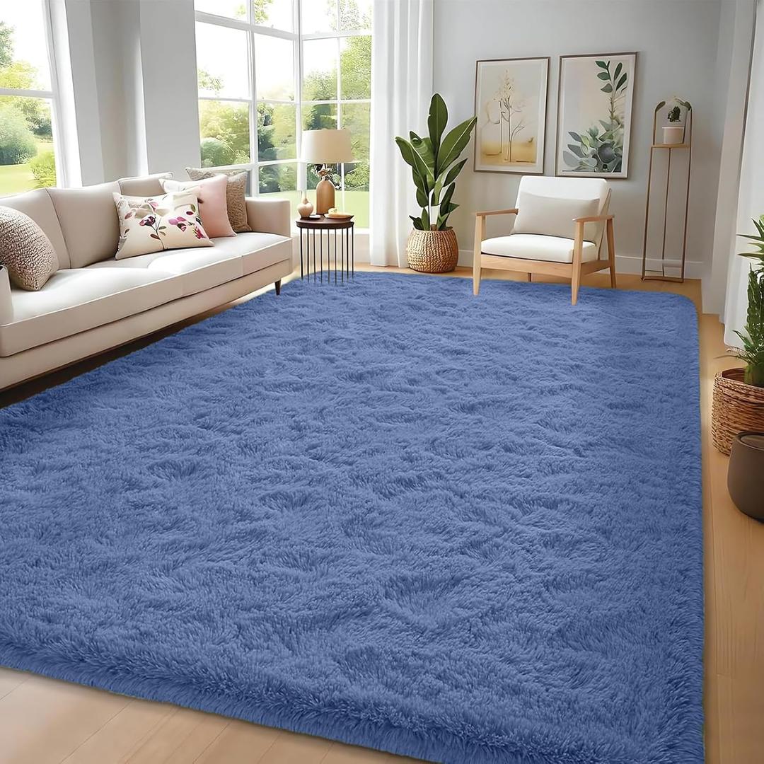 FVVRAX 6x9 ft Ultra Soft Shag Area Rug - Plush Fluffy Non-Shedding Carpet for Bedroom & Living Room, Modern Home Decor Bedside Rug for Kids Nursery Dorms, Easy Clean, Cobalt Blue