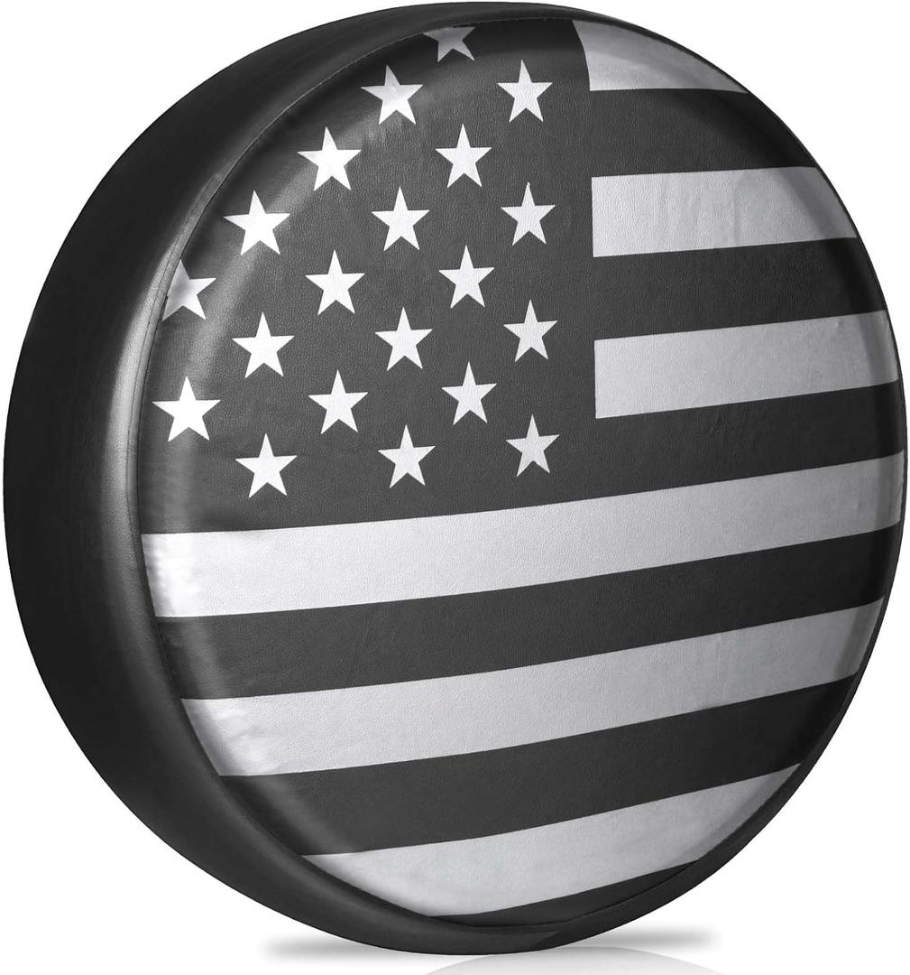 Spare Tire Cover for RV Trailer, Jeep Wheel Cover for Spare Tire, Leather Trailer Tire Covers with American USA Flag for Camper, RV Trailer, Jeep, Truck, SUV (16" for Diameter 29.52-30.70 inch)
